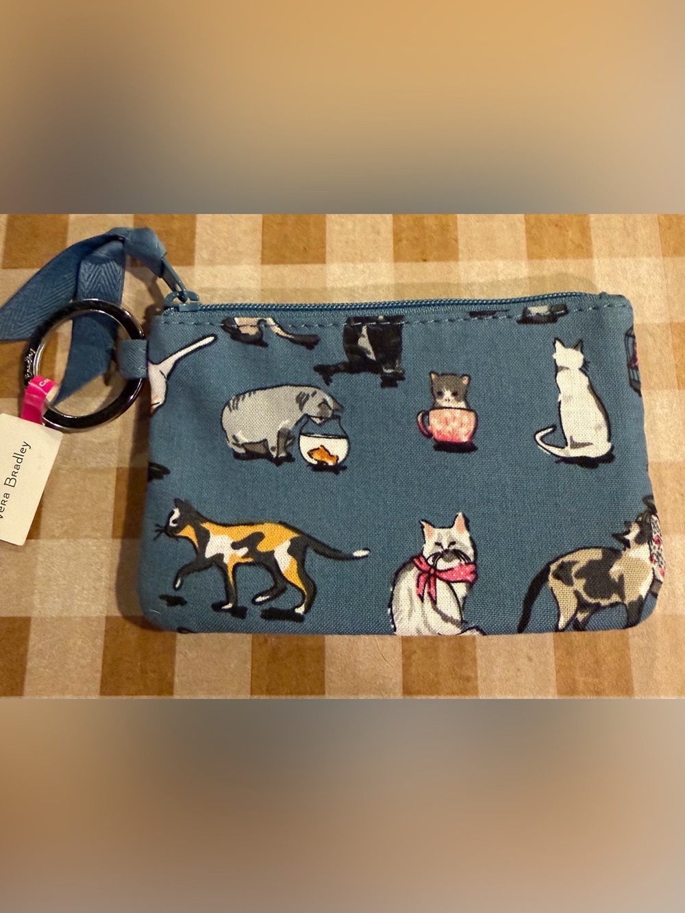 Vera Bradley Zip ID Case with Key Ring in Cats Meow.  NEW with Tags